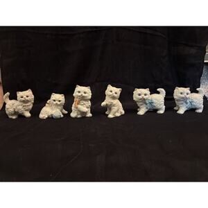 Homeco Set of 6 White Cat Figurines Feline Kitty Collectible Ceramic Grandmacore